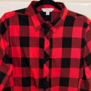 Indigo SZ L. Black& Red checker broad button down.